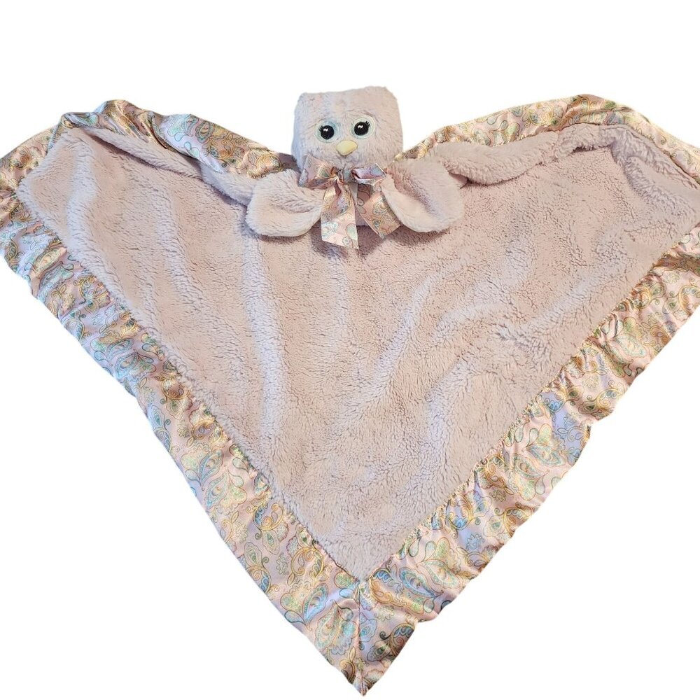 Bearington Baby Lil Hoots Owl large lovey security blanket 27" satin paisley
